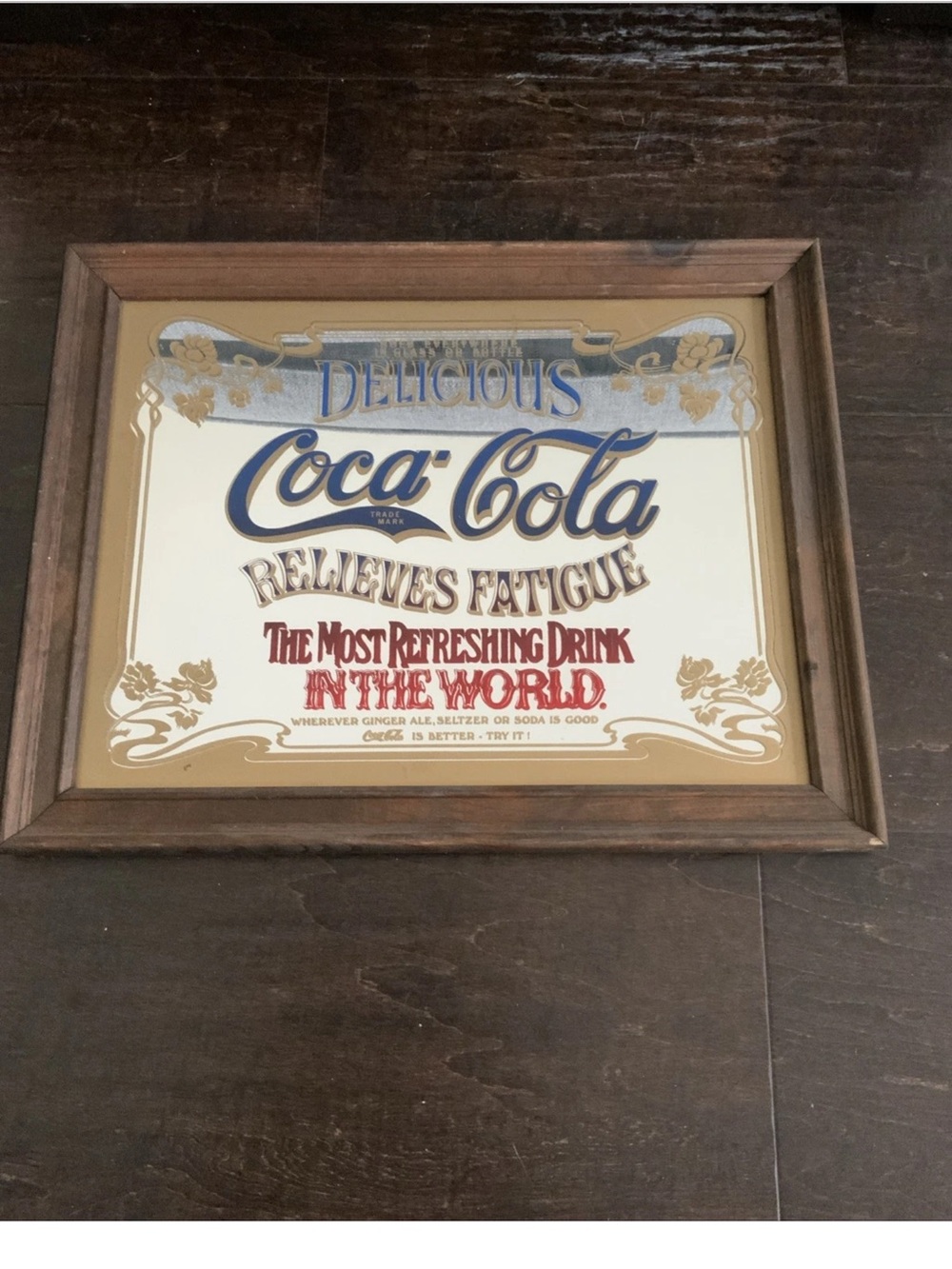 Delicious Coca-Cola Mirror Sign Most Refreshing Drink In The World 11.5"x14.5"